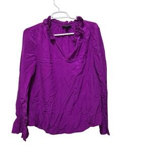J.Crew Purple Silk Ruffle Neck Blouse Women’s 8